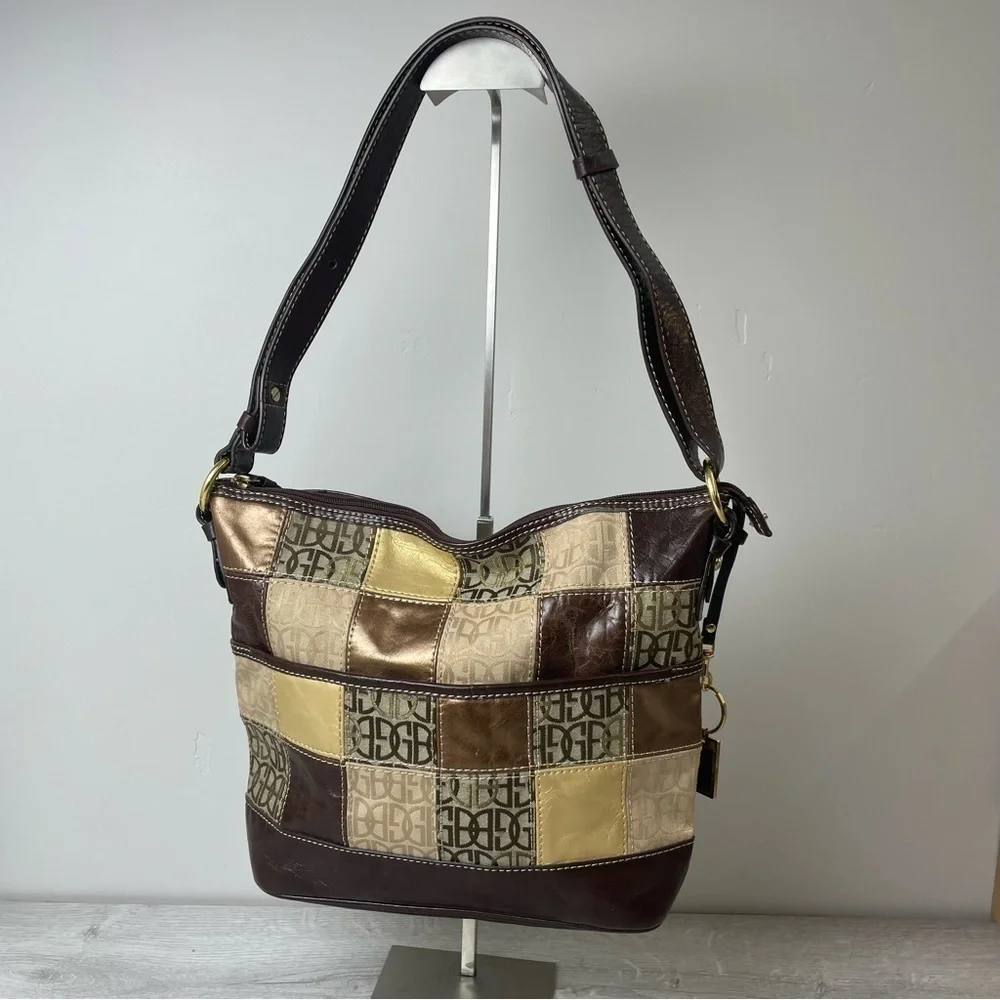 VINTAGE Giani Bernini Brown and Gold Patchwork Leather Hobo Shoulder bag